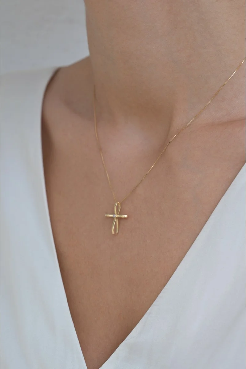  Σετ Σταυρός με Αλυσίδα Χρυσός 14Κ Fashion 7598