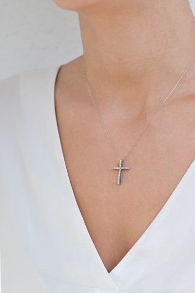 Σετ Σταυρός με Αλυσίδα Λευκόχρυσος 14Κ Φιόγκος 7599