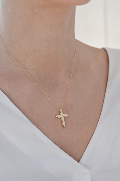 Σετ Σταυρός με Αλυσίδα Χρυσός 14Κ Διπλής Όψης 7621