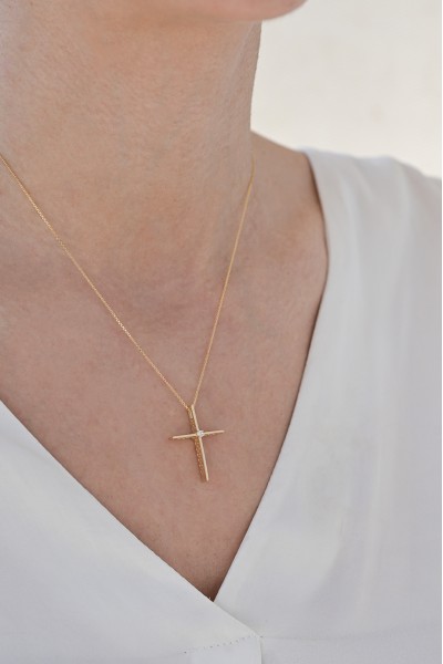 Σετ Σταυρός με Αλυσίδα Χρυσός 14Κ Minimal 7625