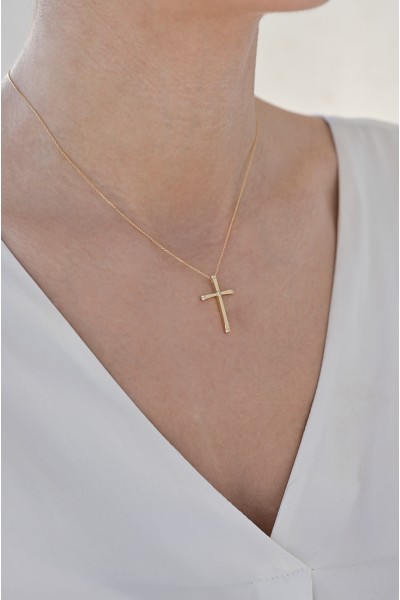 Σετ Σταυρός με Αλυσίδα Χρυσός 14Κ Λουστρέ 7627