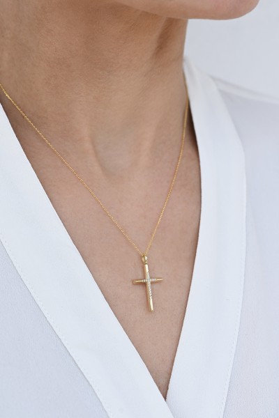 Σετ Σταυρός με Αλυσίδα Χρυσός 14Κ Πετράτος 7765