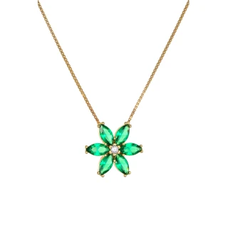 Κολιέ Χρυσό 14Κ Σμαράγδι Flower