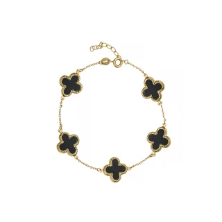 Βραχιόλι Χρυσό 14Κ Black Flowers Όνυχας