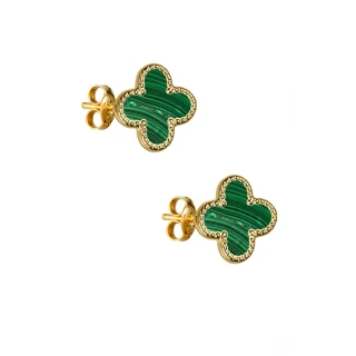 Σκουλαρίκι Χρυσό 14Κ Green Flower Μαλαχίτης